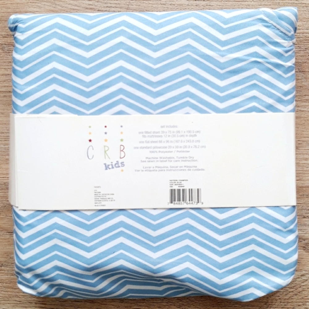 CRB Kids Printed Chevron 3-Piece Microfiber Twin Sheet Set - Blue and White - Picture 2 of 10